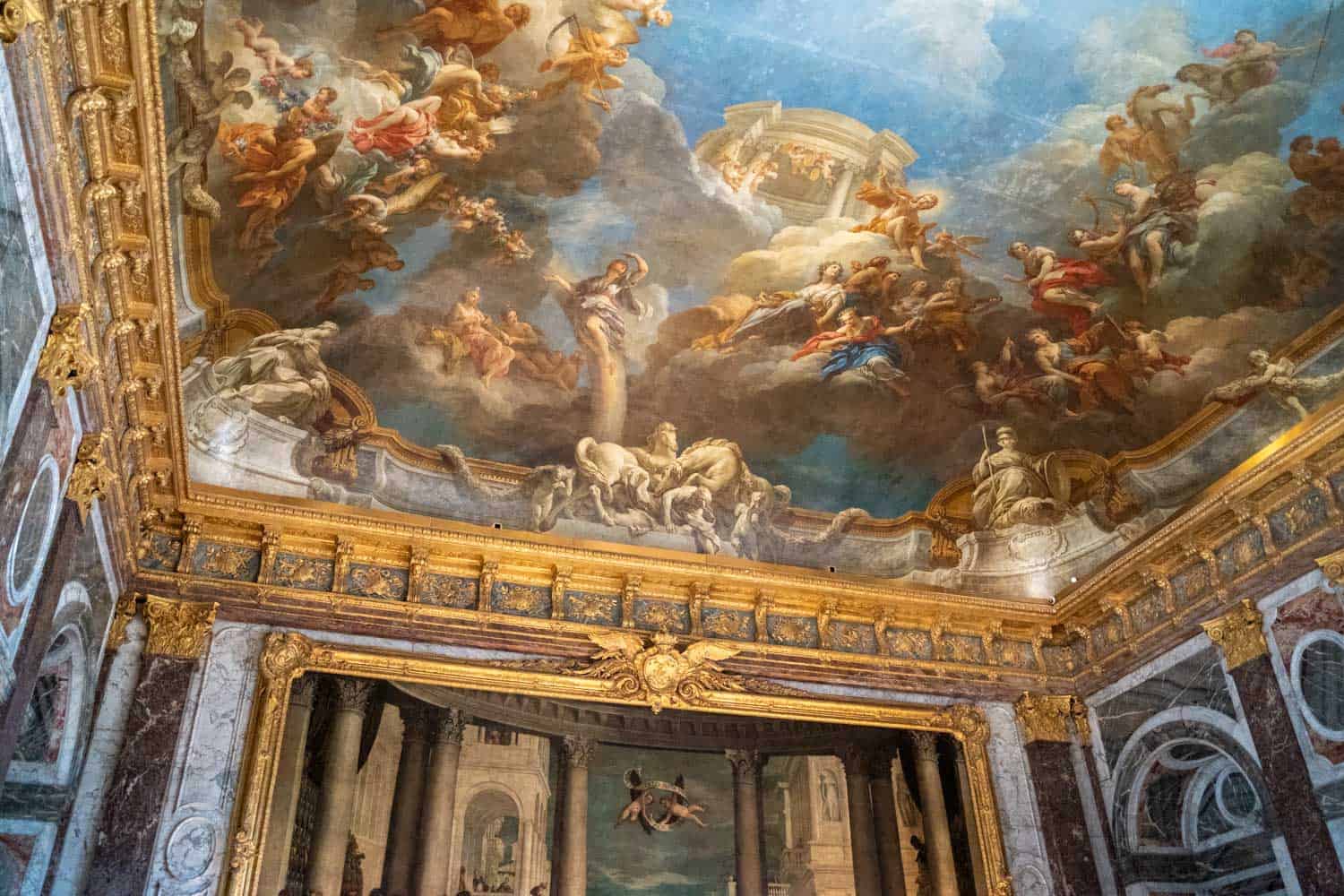 Painted ceiling inside the Palace of Versailles